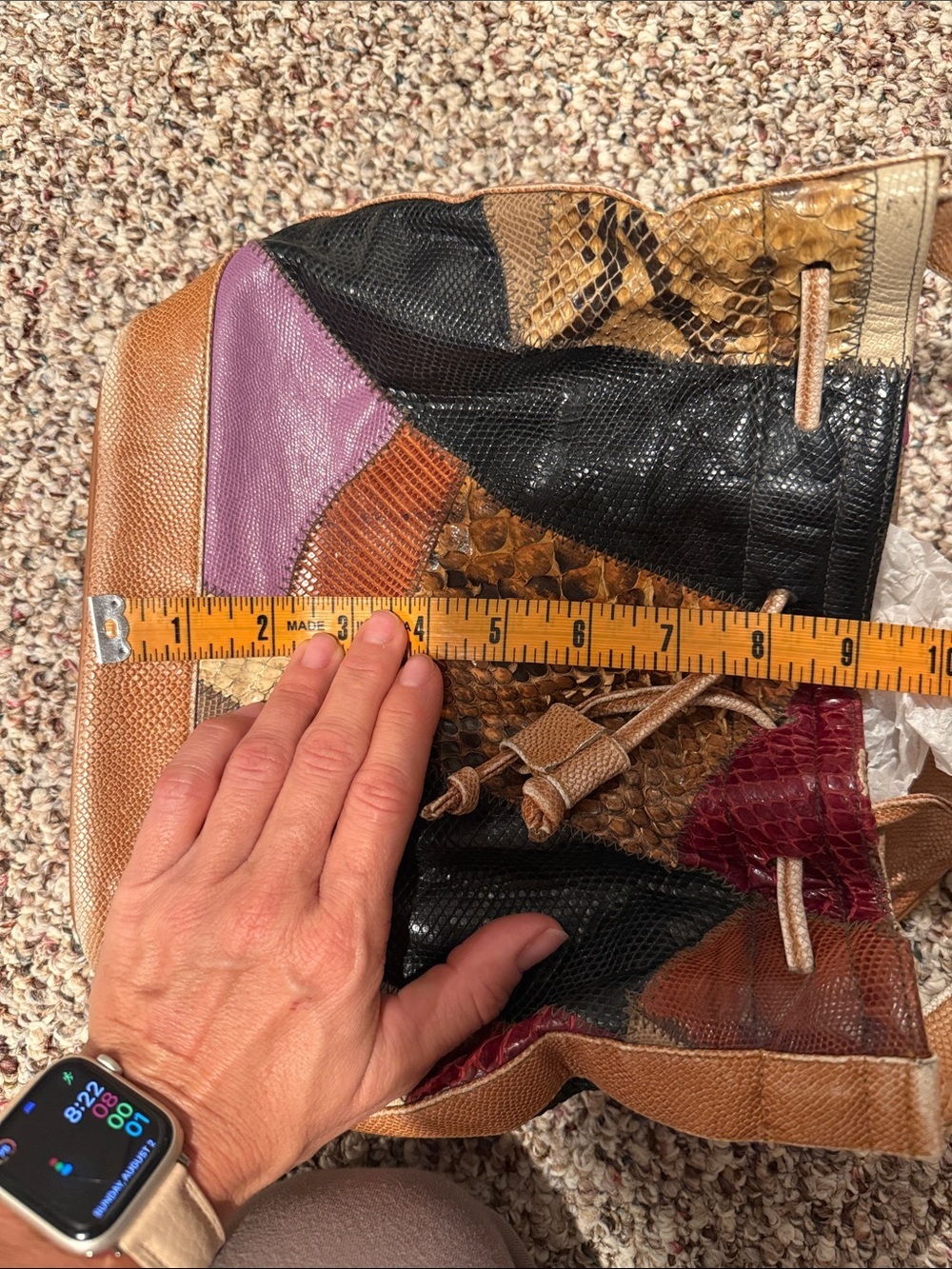 Vintage Caprice Patchwork Snakeskin Bucket Bag Satchel Handbag/Purse - Picture 11 of 12